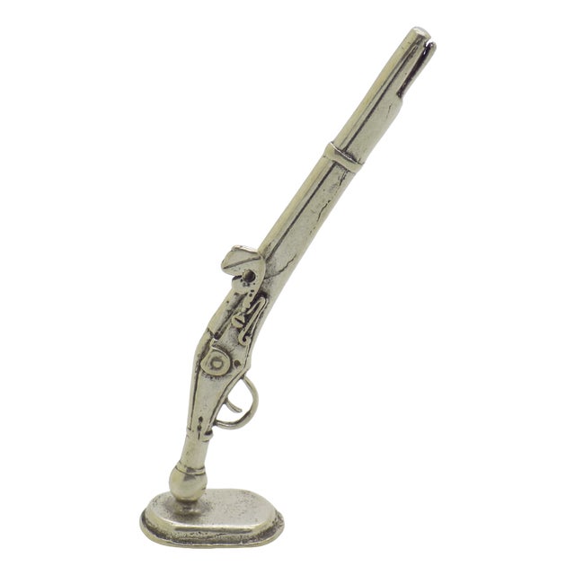 Vintage Italian Handmade Genuine Silver Rifle Figurine on Pedestal, Italy, 1970s For Sale