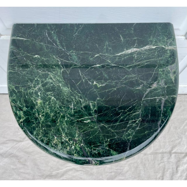 Figurative Metal and Green Marble Pedestal Demi-Lune Side Table For Sale - Image 4 of 12