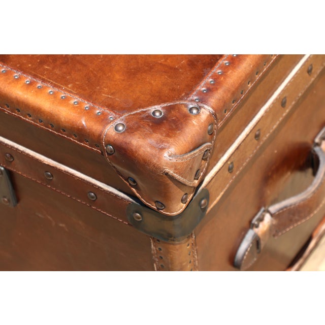 Restoration Hardware Vintage Leather Trunk Coffee Table | Campaign Style Storage Chest Cocktail Table For Sale - Image 16 of 18