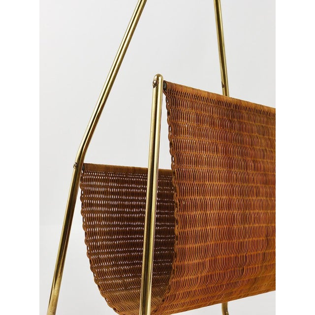 Mid-Century Magazine Rack in Brass and Woven Cane in the style of Carl Auböck, Austria, 1950s For Sale - Image 11 of 18