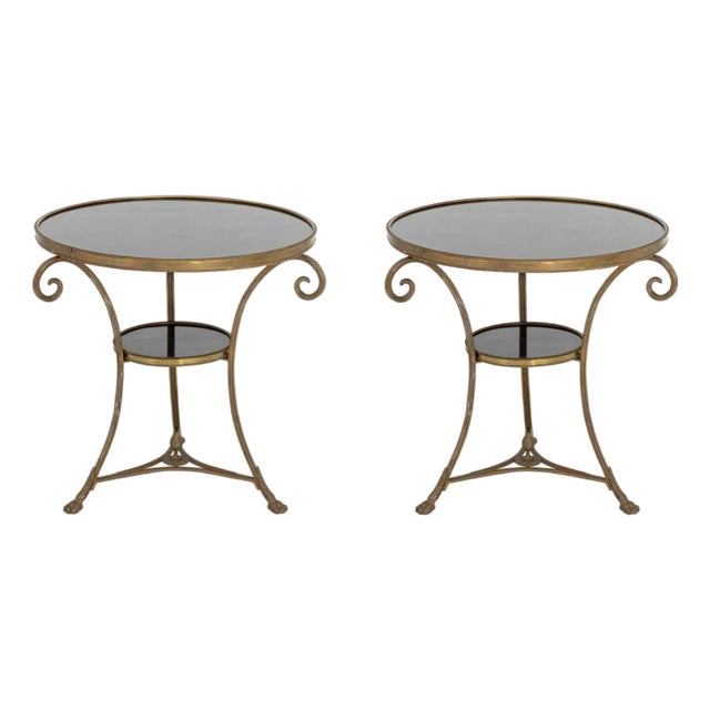 French Empire Style Marble and Brass Gueridon, Pr. For Sale