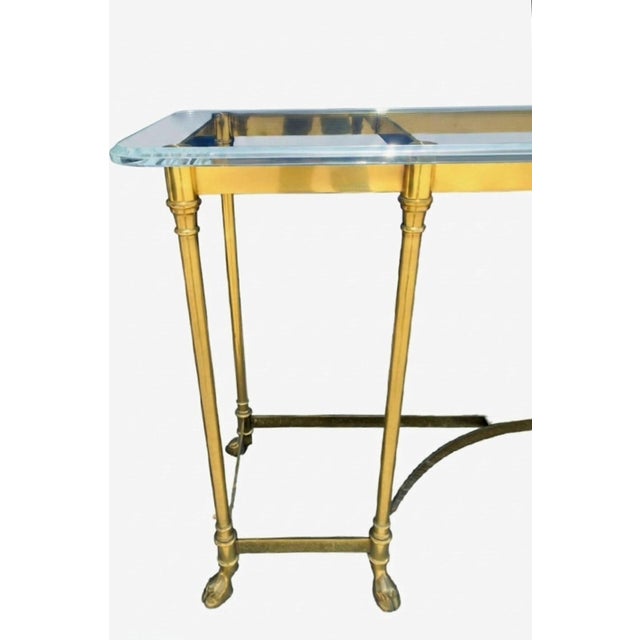 Vintage Italian Brass Hooved Feet Glass Top Mid Century Modern Traditional Console Table For Sale - Image 11 of 12