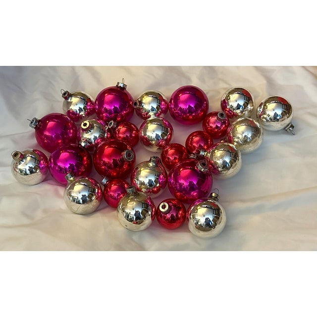Vintage Pink and Silver Mercury Glass Ornaments - Set of 24 For Sale In New York - Image 6 of 16