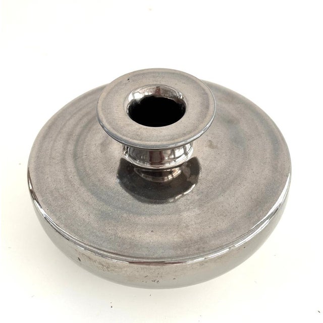 Mid-Century Modern Italian Metallic Ceramic Vase by Aldo Londi for Bitossi, 1960s For Sale - Image 3 of 12