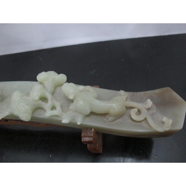 Chinese Carved Jade Ruyi Scepter With 2 Dragons on Custom Stand For Sale In Portland, OR - Image 6 of 14