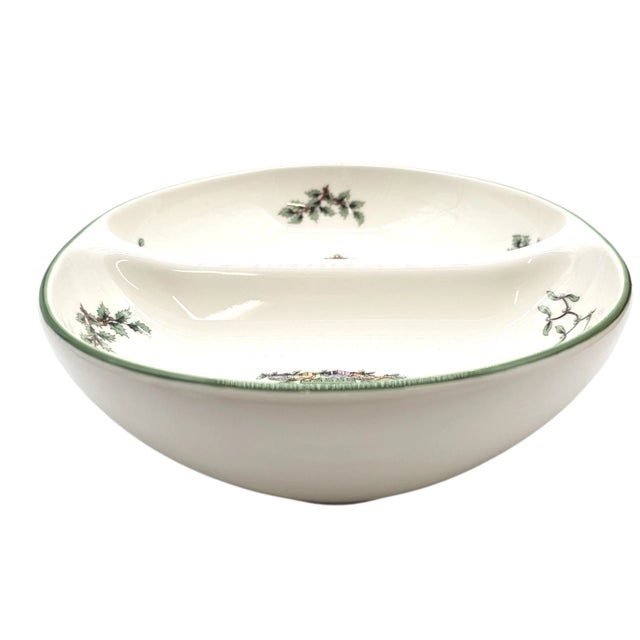 Traditional Spode “Christmas Tree” Divided Oval Serving Dish – English Holiday Porcelain For Sale - Image 3 of 11