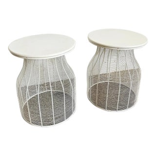 Postmodern White Metal Drum Tables - a Pair For Sale