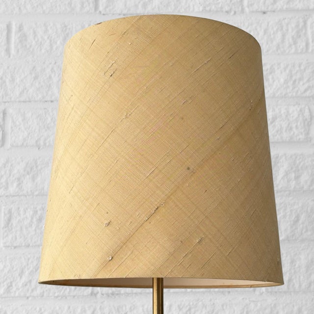 1960s Mid-Century Brass and Silk Floor Lamp from Upsala Armaturfabrik, Sweden, 1960s For Sale - Image 5 of 12