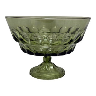 Midcentury Large Green Glass Pedestal Bowl For Sale