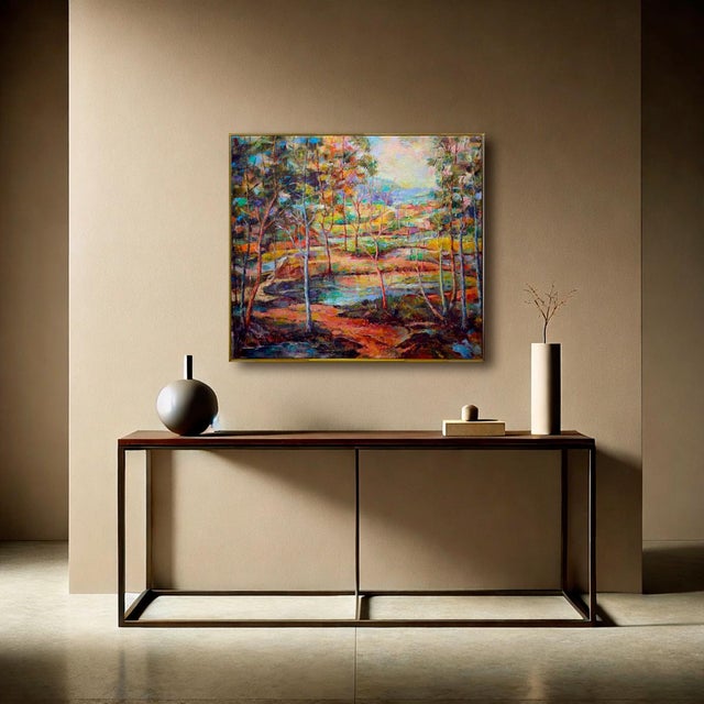 Blue Alfonso Pragliola, Riflessi Boschivi Landscape, Mixed Media on Canvas, 2019 For Sale - Image 8 of 9