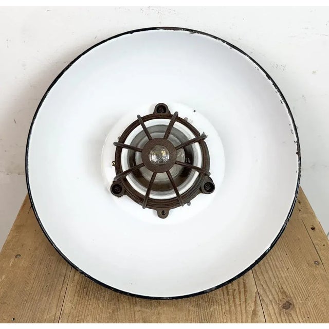 Industrial Black Enamel and Cast Iron Cage Pendant Light from Elektrosvit, 1960s For Sale - Image 11 of 15