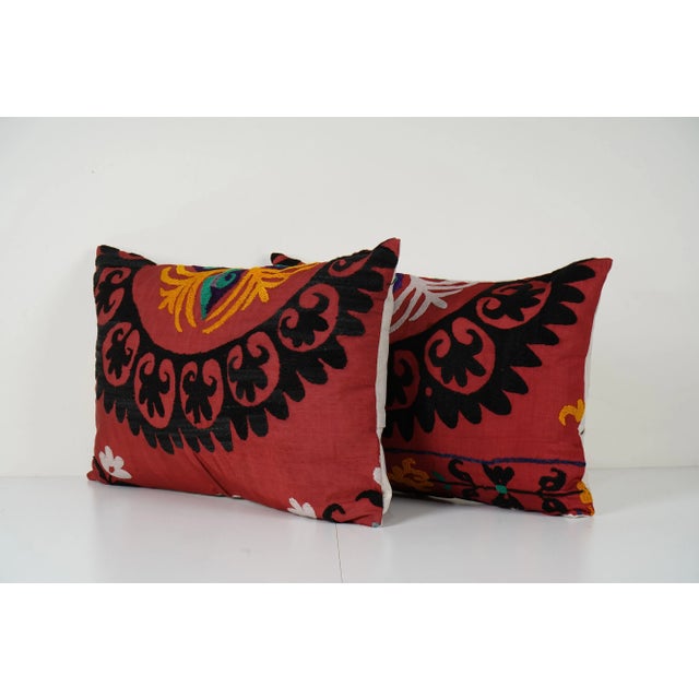 Mid-Century Modern Suzani Pillow Cases Fashioned From a Vintage Suzani- A Pair For Sale - Image 3 of 4