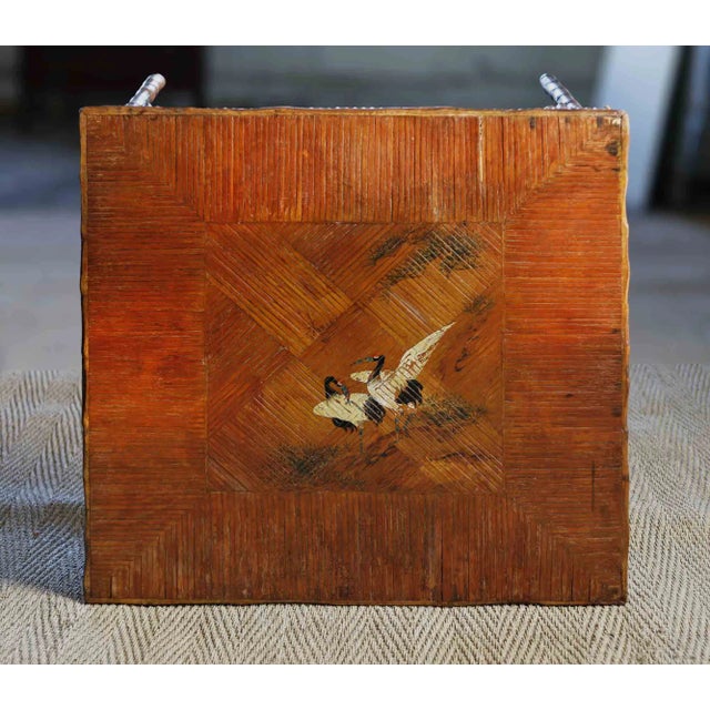 Antique 1920s Art Deco Chinoiserie-style table, constructed from beechwood carved to resemble bamboo. It features a split...