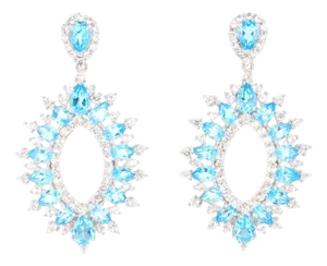 7.60 Carat Blue Topaz White Topaz Silver Earrings