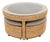 Round Woven Wicker Coffee/Game Table Set With Matching Nesting Stools Ottomans and Glass Top For Sale
