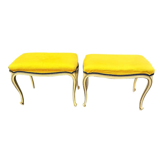 1960s Matching Pair Louis XV Wood Rectangular Ottomans For Sale