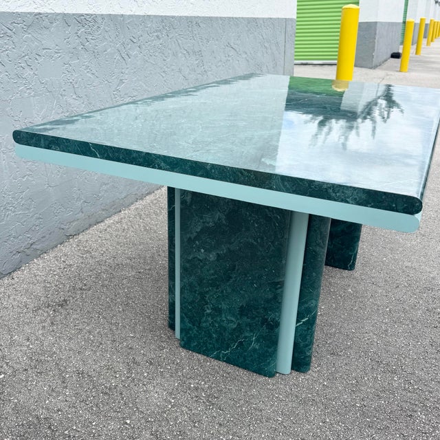 Postmodern Sky Blue and Faux Green Marble Laminate Dining Table For Sale In West Palm - Image 6 of 12