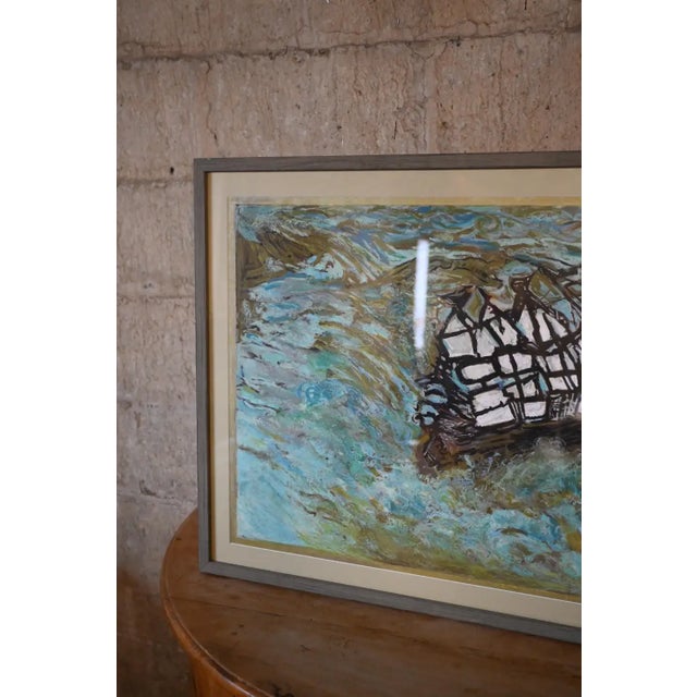 John Velardi Sailboat at Sea Framed Pastels on Paper For Sale - Image 10 of 11