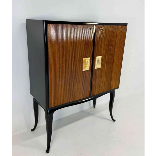 Art Deco Italian Lacquer Walnut and Gold Leaf Sideboard attributed to Osvaldo Borsani, 1950s For Sale - Image 11 of 12
