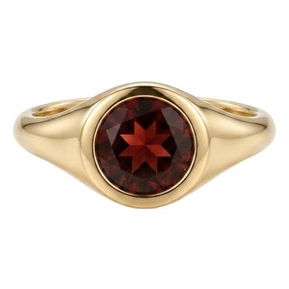 Natural Red Garnet Bezel Ring | 18k Yellow Gold Plated Minimalist Signet Ring | 6mm Round Gemstone Ring Us 7 For Sale