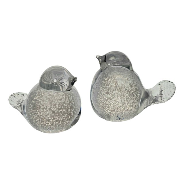 Hand Blown Bubble Glass Birds - Miniature Art Figurines - Set of 2 - Elegant Crystal Décor - Artisan Craftsmanship For Sale