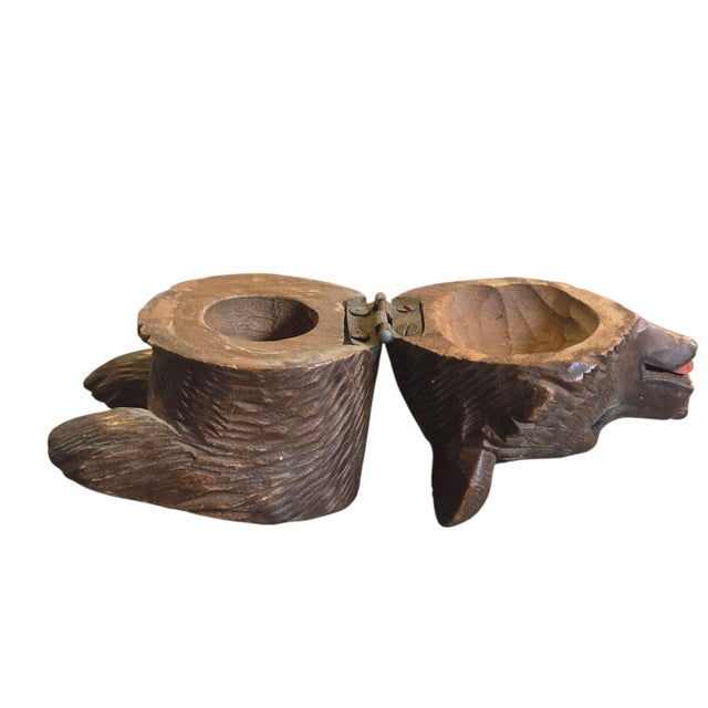 Arts & Crafts Antique Black Forest Bear Inkwell Hand Carved Wooden Carving Sculpture 2 Inch For Sale - Image 3 of 18