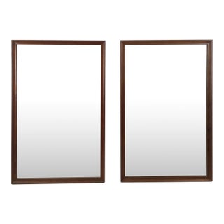 Pair of Mid Century Modern Rectangular Wall Mirrors With Angular Walnut Frames For Sale