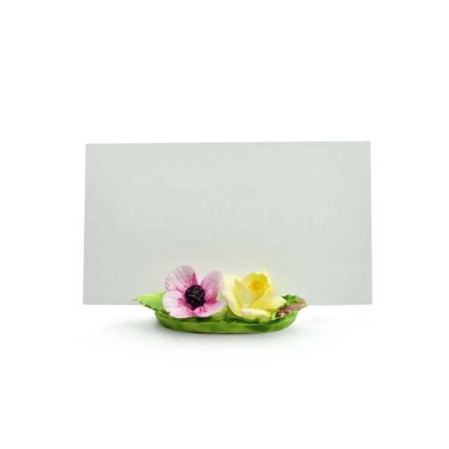 Crown Staffordshire Mid 20th Century Hand Painted Colorful Flowers Crown Staffordshire Dinner Table Guest's Name Tags Card Holder- Set of 8 For Sale - Image 4 of 6