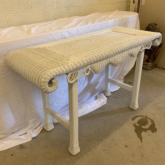 Asian Style White Wicker Console Table Chairish