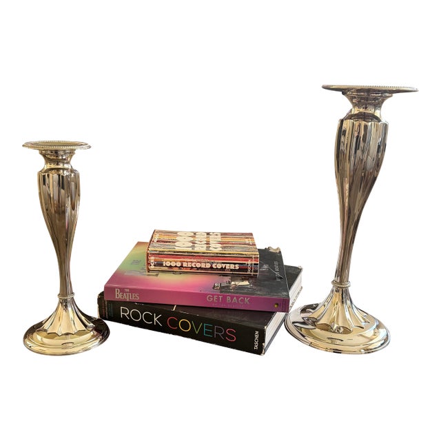 Pair of Global Views Polished Nickel Graduated Candlesticks For Sale