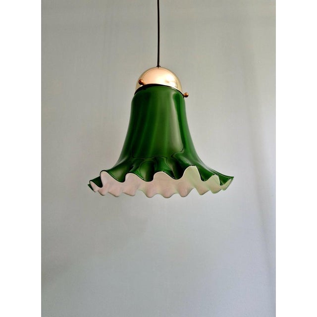 Mid-Century Modern Pendant Light in Scalloped Green Opaline Glass from Peill & Putzler, 1970s For Sale - Image 3 of 17