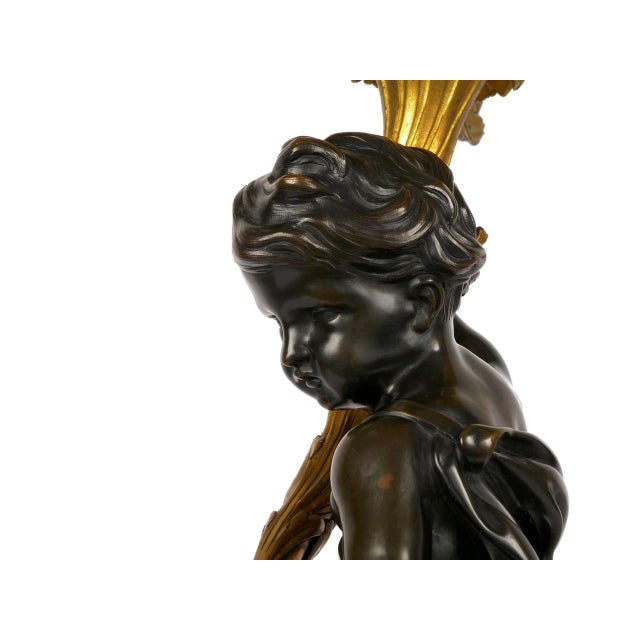 Pair of French Bronze Seven-Light Candelabra Lamps Ca. 1880 For Sale - Image 6 of 18