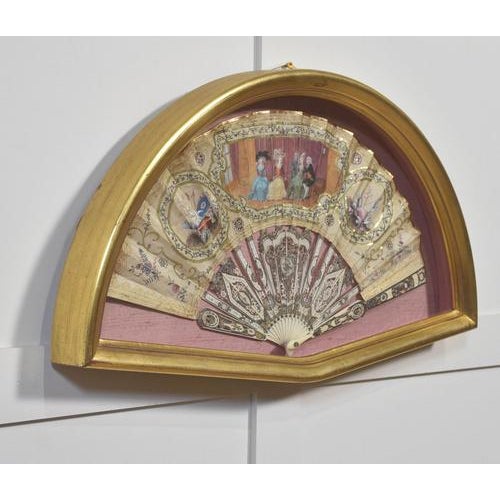 Framed Brisé Fan with Hand-Painted Courtly Scene For Sale - Image 5 of 7