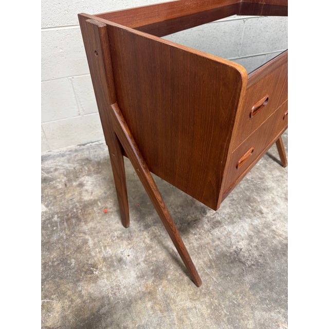 Brown Danish Mini Mid Century Teak Glass Top Console Night Table Vanity For Sale - Image 8 of 9