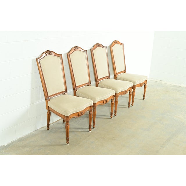 Baker Furniture Style French Regency Louis XVI Carved Walnut Dining Chairs, Set of Four For Sale - Image 12 of 12
