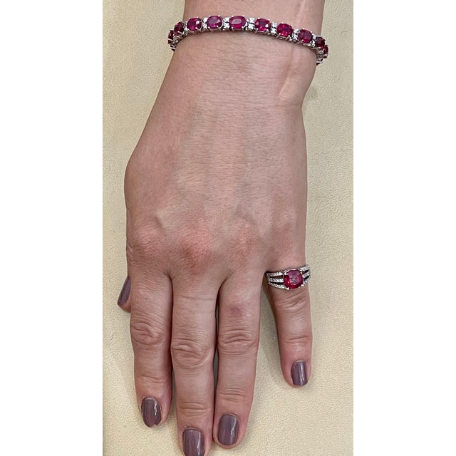 3 Carat Cushion Treated Ruby and 1 Carat Diamond 14 Karat White Gold Ring For Sale - Image 12 of 18