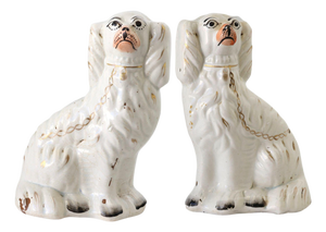 Petite Antique Staffordshire King Charles Dogs