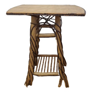 Early 1900s Rustic Twig Side Table – Adirondack, Cabin, Lodge, Arts & Crafts Style For Sale