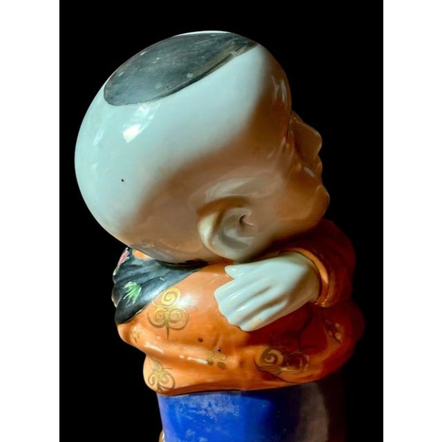Vintage Chinese Porcelain Figural Pillow, Hand-Painted Boy, 1978 For Sale - Image 6 of 16