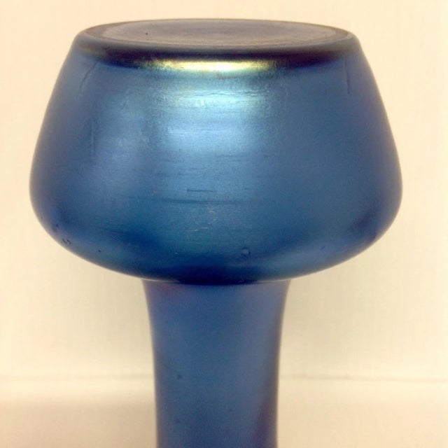 Dark Blue Iridescent Art Deco Glass Vase For Sale - Image 5 of 6