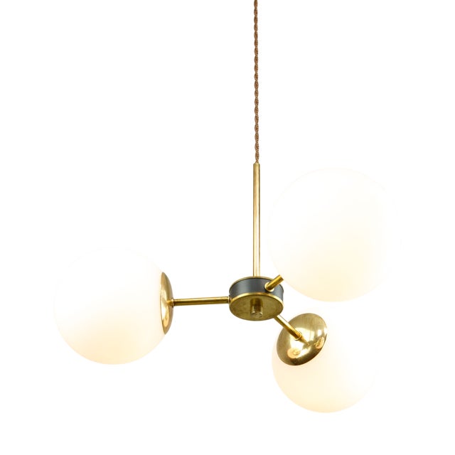 Mid-Century Modern Italian Pendant Light in Brass and Opaline Glass, 1960s For Sale