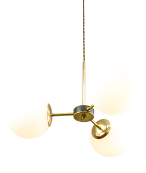 Mid-Century Modern Italian Pendant Light in Brass and Opaline Glass, 1960s
