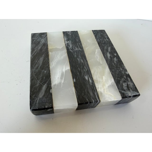 Vintage Postmodern Black & White Striped Marble Ashtray For Sale - Image 12 of 12
