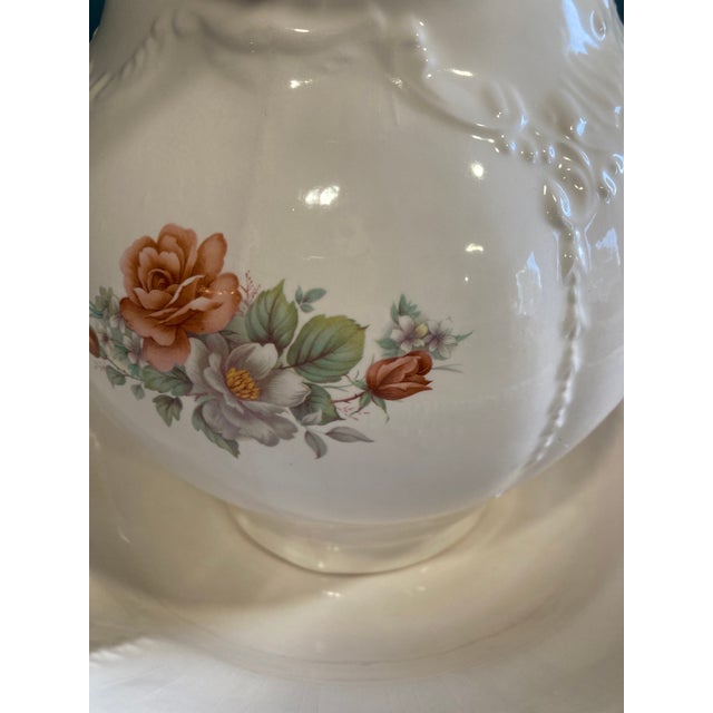 Mid-Century Ceramic Victorian Style Wash Basin & Pitcher Set For Sale - Image 4 of 12