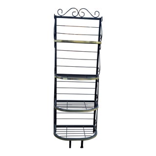 1950s Wrought Iron Black Bakers Rack With Gold Trim For Sale