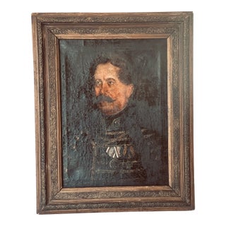 19 Th C Antique Austrian Military Portrait Framed Dark Academia Ia For Sale