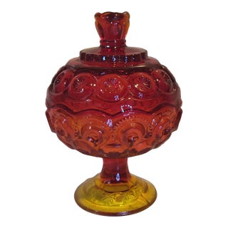 20th Century Le Smith Moon & Stars Amberina Compote Lidded Compote For Sale