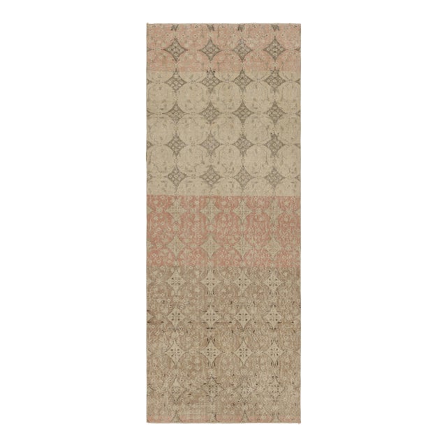 Vintage Distressed Runner Rug, Pink and Beige Geometric Patterns - Rug & Kilim For Sale