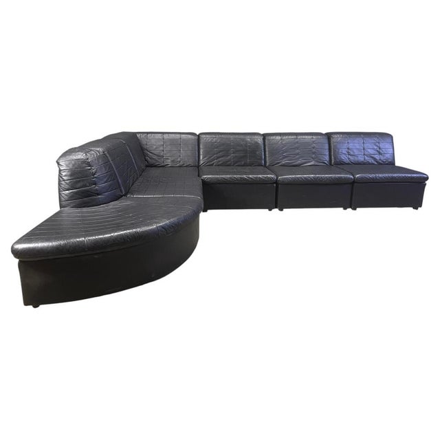 Vintage Black Patchwork Leather Modular Sofa from Laauser, 1970s, Set of 6 For Sale - Image 11 of 11
