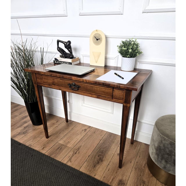 Italian Walnut Marquetry Desk, 1980s For Sale - Image 4 of 11